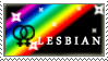 Stamp that says 'Lesbian' with a rainbow behind the text